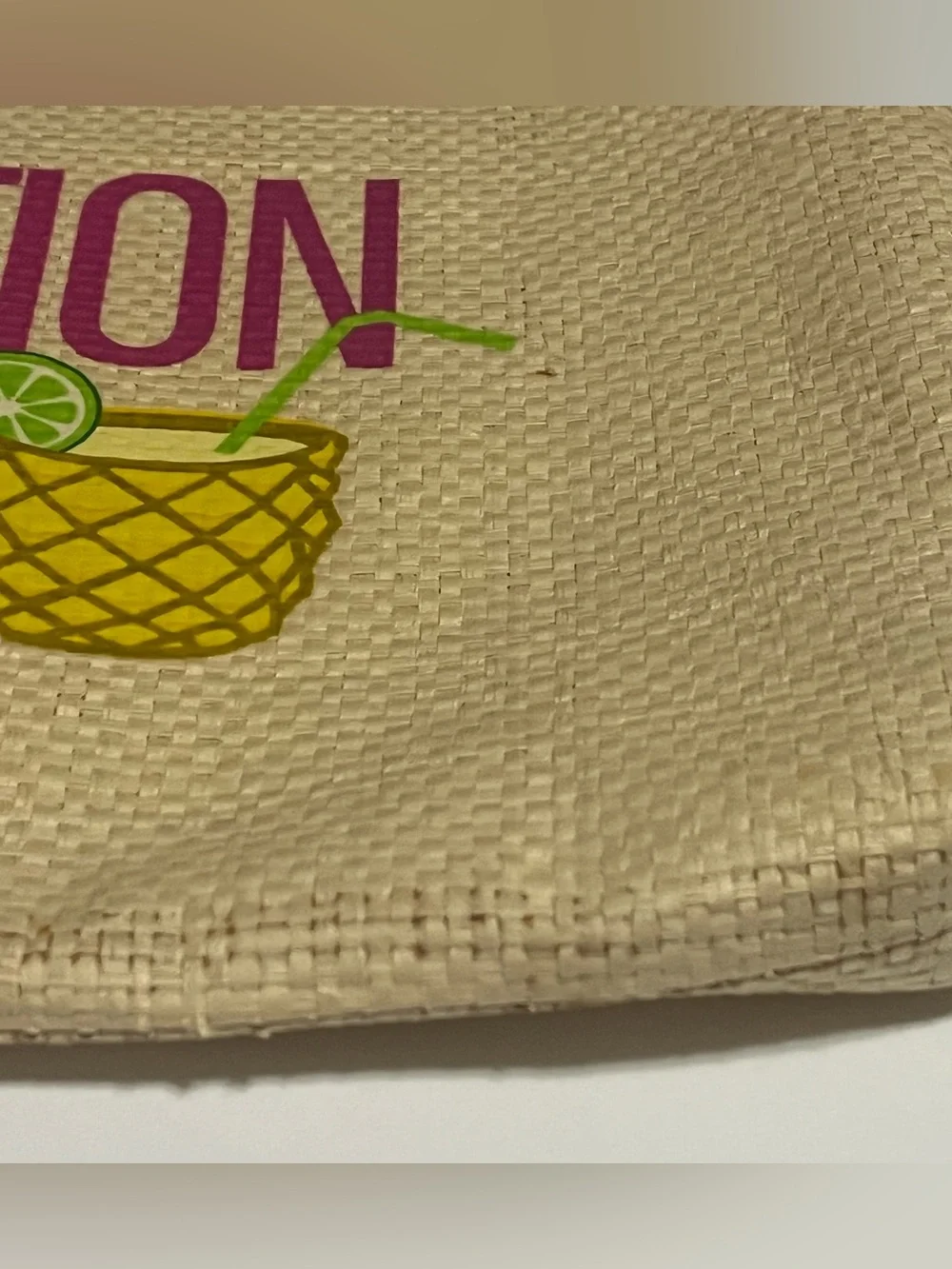 Vacation Vibes Straw Large Wristlet Natural Pink & Yellow Preloved/See Pics